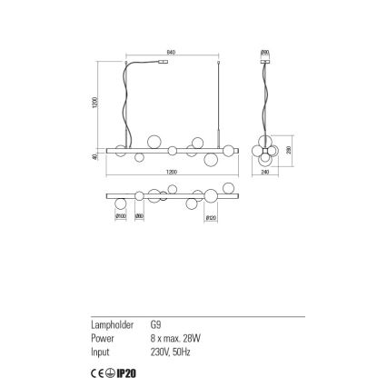 Redo 01-2377 - Κρεμαστό φωτιστικό οροφής GOJI 8xG9/28W/230V μαύρο