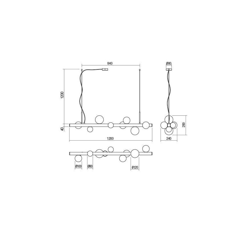 Redo 01-2377 - Κρεμαστό φωτιστικό οροφής GOJI 8xG9/28W/230V μαύρο