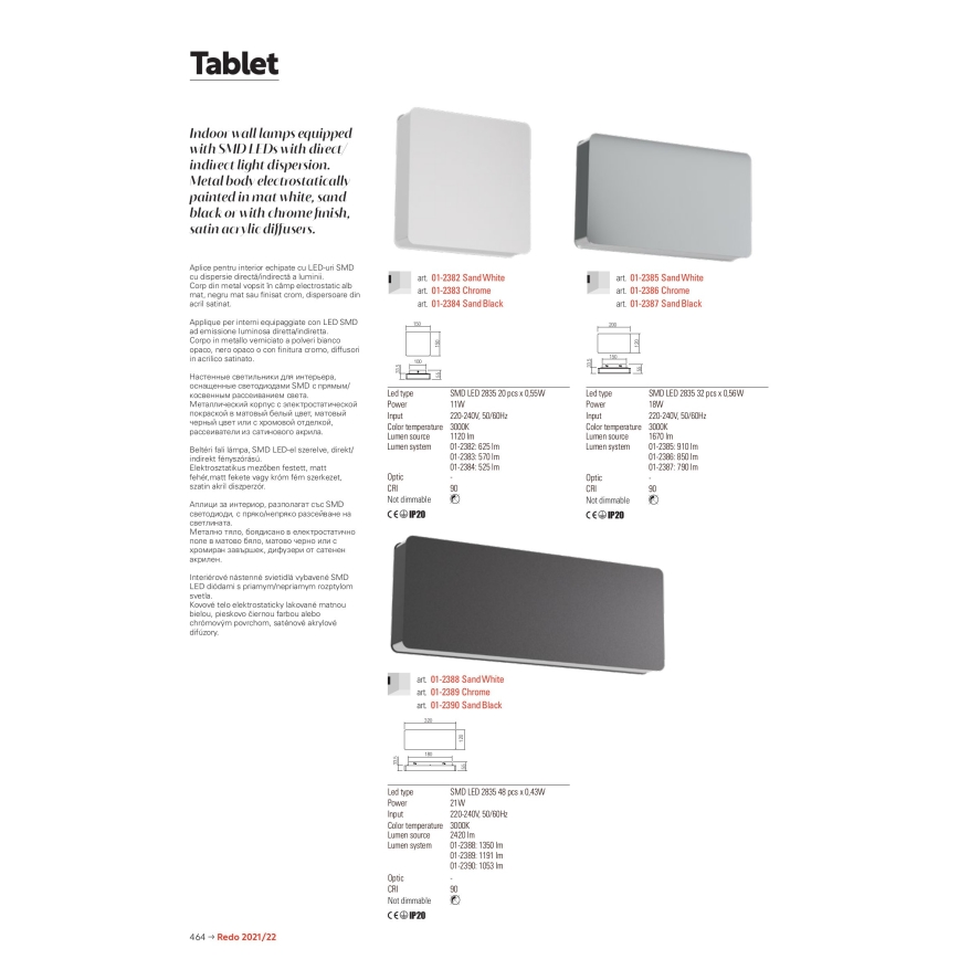 Redo 01-2384 - Επιτοίχιο φωτιστικό LED TABLET LED/11W/230V 3000K CRI 90 μαύρο