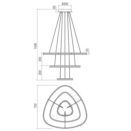 Redo 01-2457 - Πολύφωτο LED με συρματόσχοινο TRIAD LED/60W/230V 4000K μπρονζέ