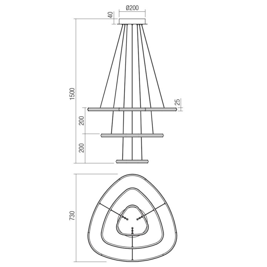Redo 01-2457 - Πολύφωτο LED με συρματόσχοινο TRIAD LED/60W/230V 4000K μπρονζέ