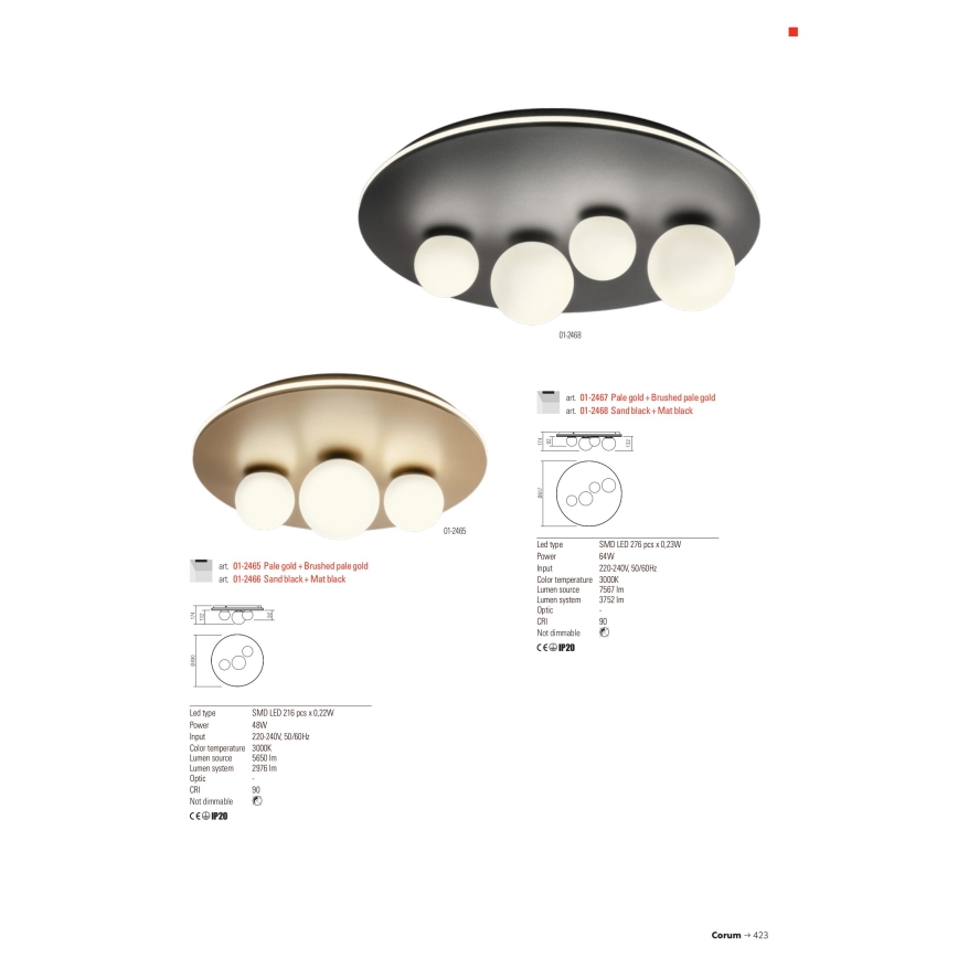 Redo 01-2466 - Φωτιστικό οροφής CORUM LED/48W/230V 3000K CRI 90 μαύρο