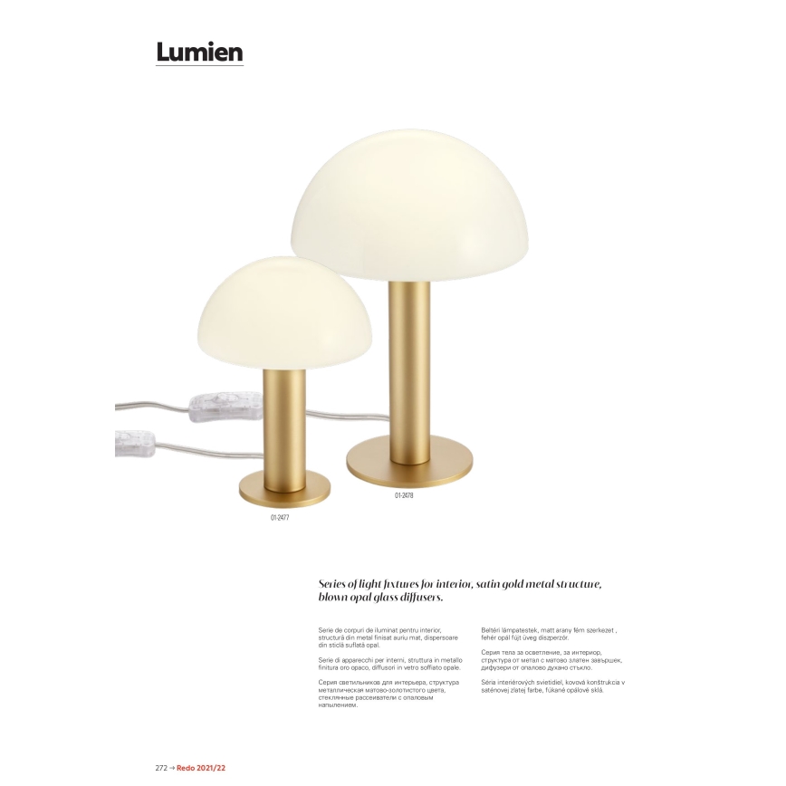 Redo 01-2474 - Κρεμαστό φωτιστικό με καλώδιο LUMIEN 1xG9/10W/230V Ø 13 cm χρυσό/λευκό