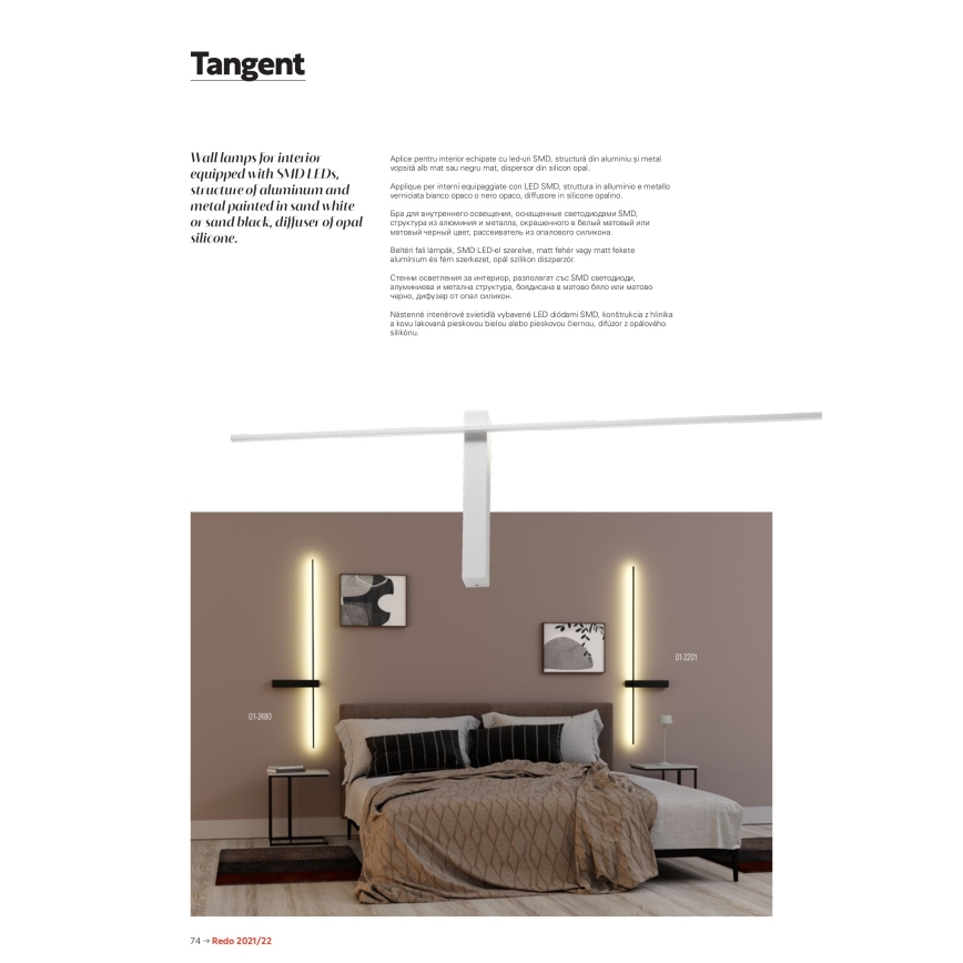 Redo 01-2480 - LED επιτοίχιο φωτιστικό TANGENT LED/14W/230V μαύρο