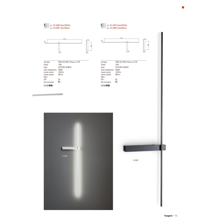 Redo 01-2480 - LED επιτοίχιο φωτιστικό TANGENT LED/14W/230V μαύρο