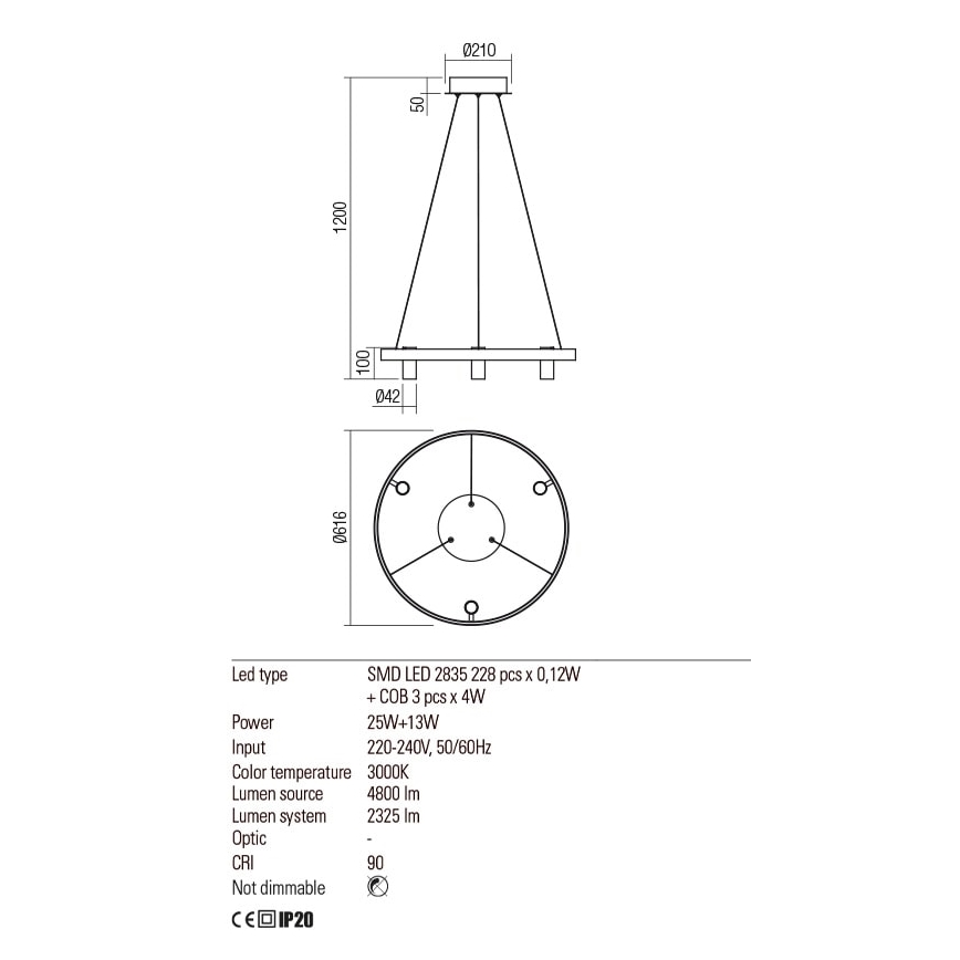 Redo 01-2490 - Κρεμαστό φωτιστικό οροφής LED SUMMIT LED/38W/230V CRI 90 διάμετρος 61,6 cm χρυσαφί