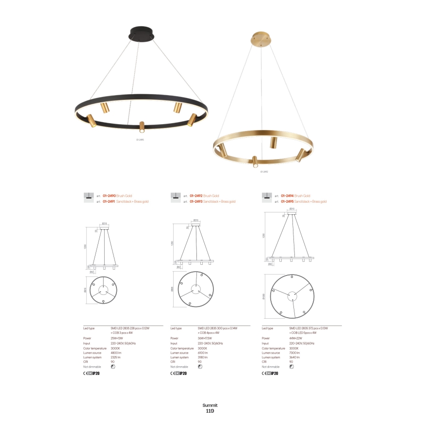 Redo 01-2492 - Κρεμαστό φωτιστικό οροφής LED SUMMIT LED/53,5W/230V CRI 90 διάμετρος 80,8 cm χρυσαφί