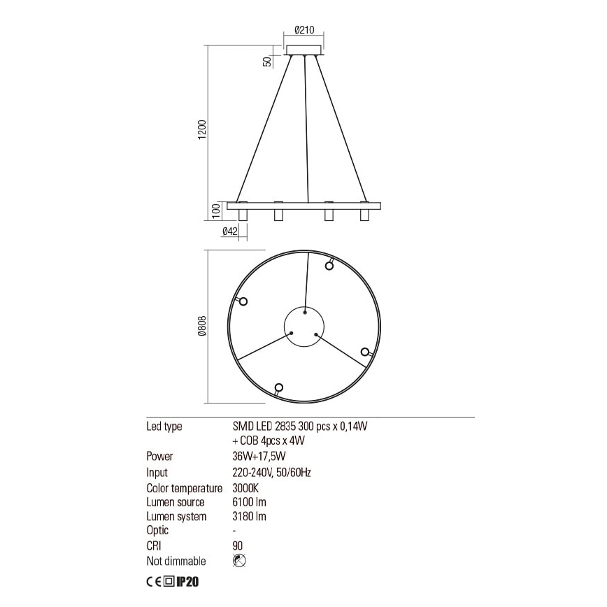 Redo 01-2492 - Κρεμαστό φωτιστικό οροφής LED SUMMIT LED/53,5W/230V CRI 90 διάμετρος 80,8 cm χρυσαφί