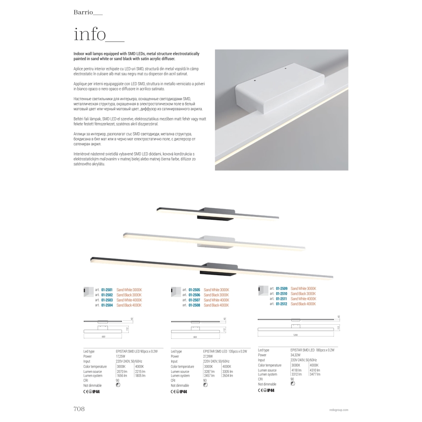 Redo 01-2511 - Φωτισμός καθρέφτη μπάνιου LED BARRIO LED/34,32W/230V 120 cm CRI 90 IP44 λευκό