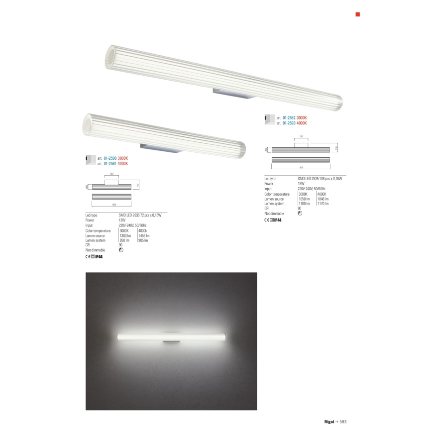 Redo 01-2593 - LED φωτιστικό για καθρέφτη μπάνιου RIGAL LED/18W/230V 4000K 91 cm CRI 90 IP44 γυαλιστερό χρώμιο/λευκό