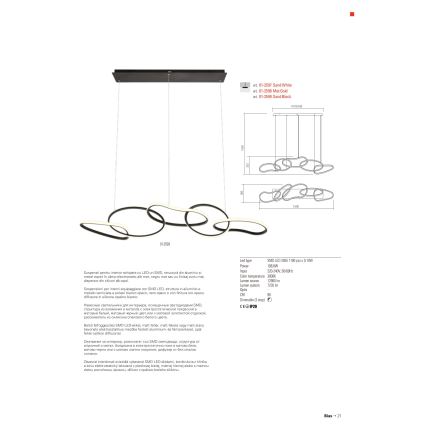 Redo 01-2599 - Led Dimmable κρεμαστό φωτιστικό οροφής BIAS LED/108,6W/230V 3000K μαύρο