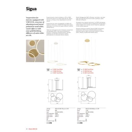 Redo 01-2609 - Led Dimmable κρεμαστό φωτιστικό οροφής SIGUA LED/114W/230V CRI 90 3000K χρυσό