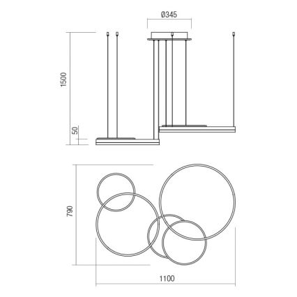 Redo 01-2609 - Led Dimmable κρεμαστό φωτιστικό οροφής SIGUA LED/114W/230V CRI 90 3000K χρυσό