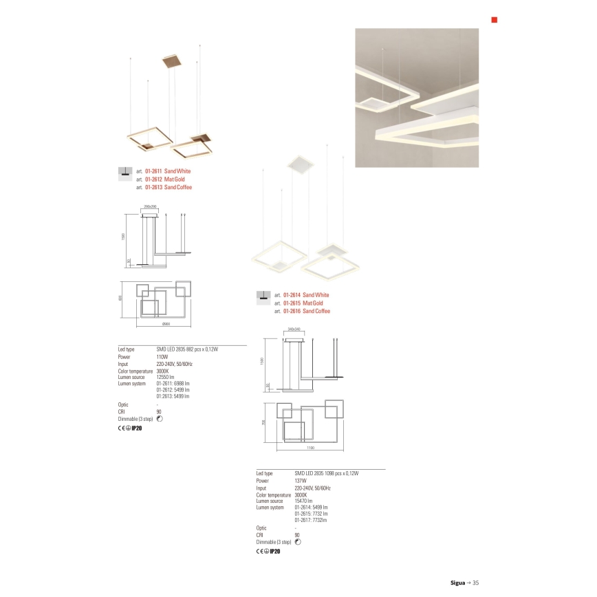 Redo 01-2616 - Ρυθμιζόμενο κρεμαστό φωτιστικό LED με καλώδιο SIGUA LED/137W/230V CRI 90 καφέ