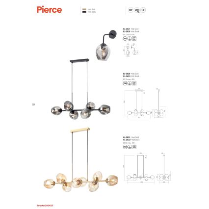 Redo 01-2617 - Λάμπα τοίχου PIERCE 1xE27/42W/230V χρυσό/φιμέ