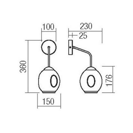 Redo 01-2618 - Λάμπα τοίχου PIERCE 1xE27/42W/230V μαύρο/φιμέ