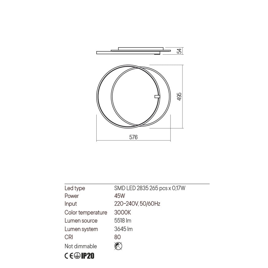 Redo 01-2660 - Φωτιστικό οροφής LED ARP LED/45W/230V μαύρο