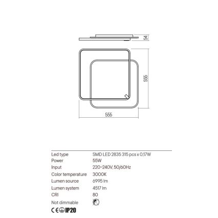 Redo 01-2662 - Φωτιστικό οροφής LED ARP LED/55W/230V μαύρο