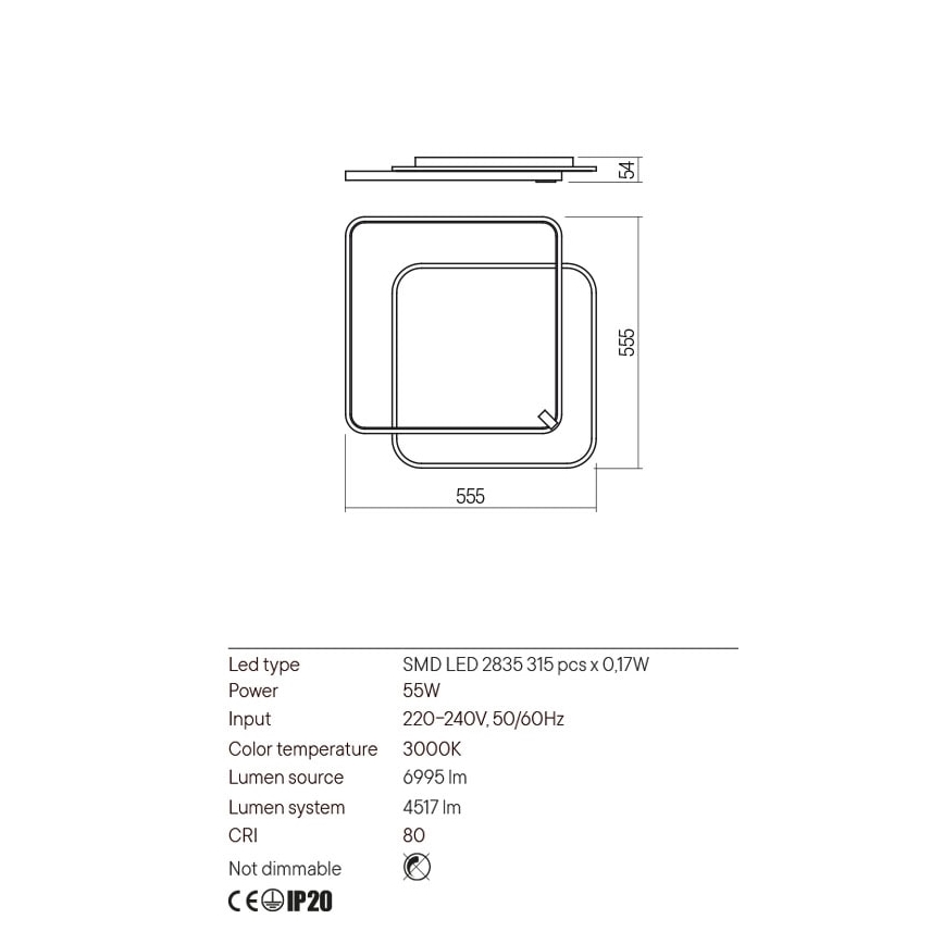 Redo 01-2662 - Φωτιστικό οροφής LED ARP LED/55W/230V μαύρο