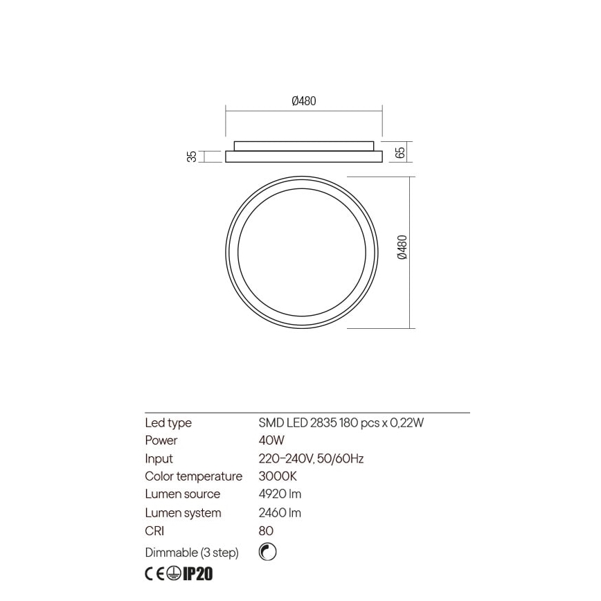 Redo 01-2667 - LED Dimmable φωτιστικό οροφής ICONIC LED/40W/230V διάμετρος 48 cm χρυσαφί
