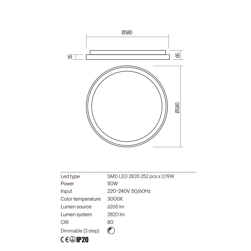 Redo 01-2670 - LED Dimmable φωτιστικό οροφής ICONIC LED/50W/230V διάμετρος 58 cm χρυσαφί