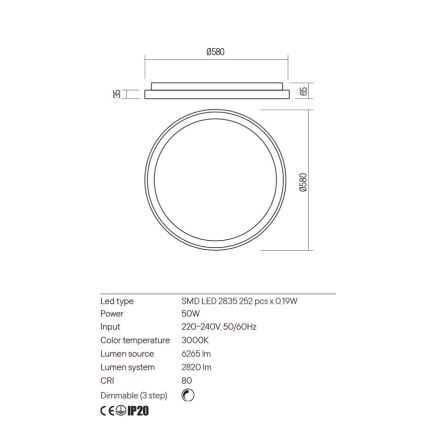 Redo 01-2670 - LED Dimmable φωτιστικό οροφής ICONIC LED/50W/230V διάμετρος 58 cm χρυσαφί