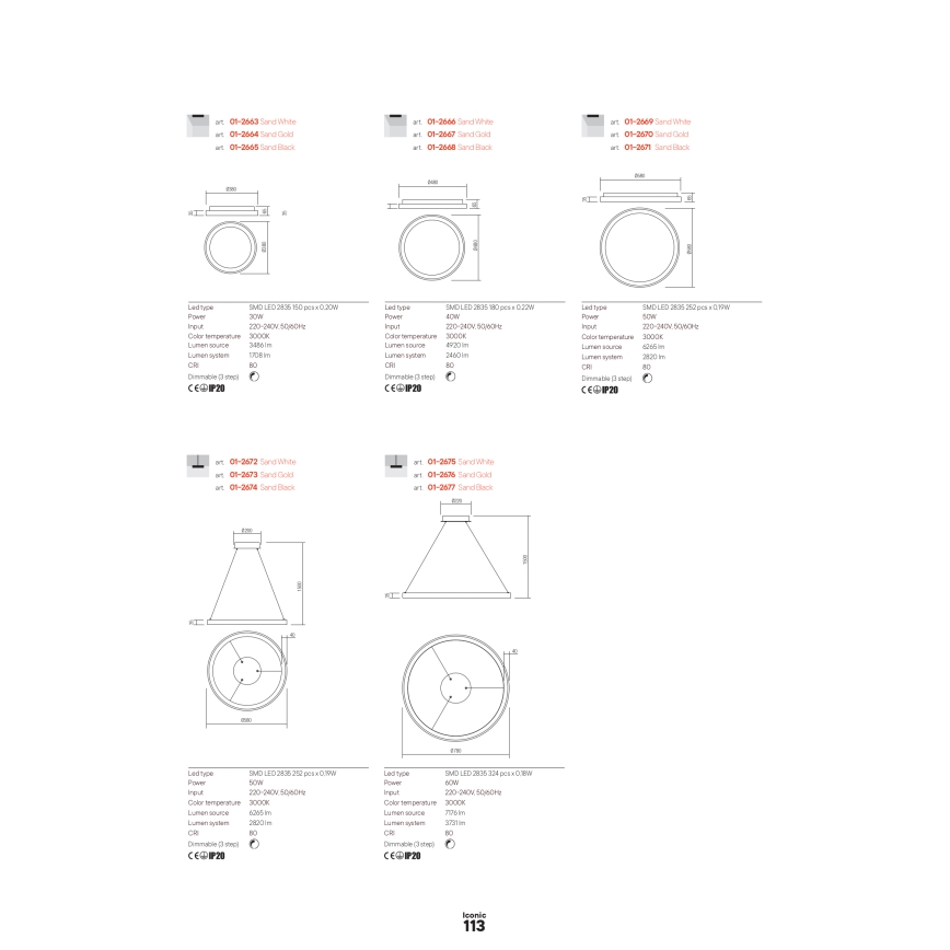 Redo 01-2675 - LED ρυθμιζόμενο κρεμαστό φωτιστικό σε καλώδιο ICONIC LED/60W/230V διάμ. 78 εκ. λευκό