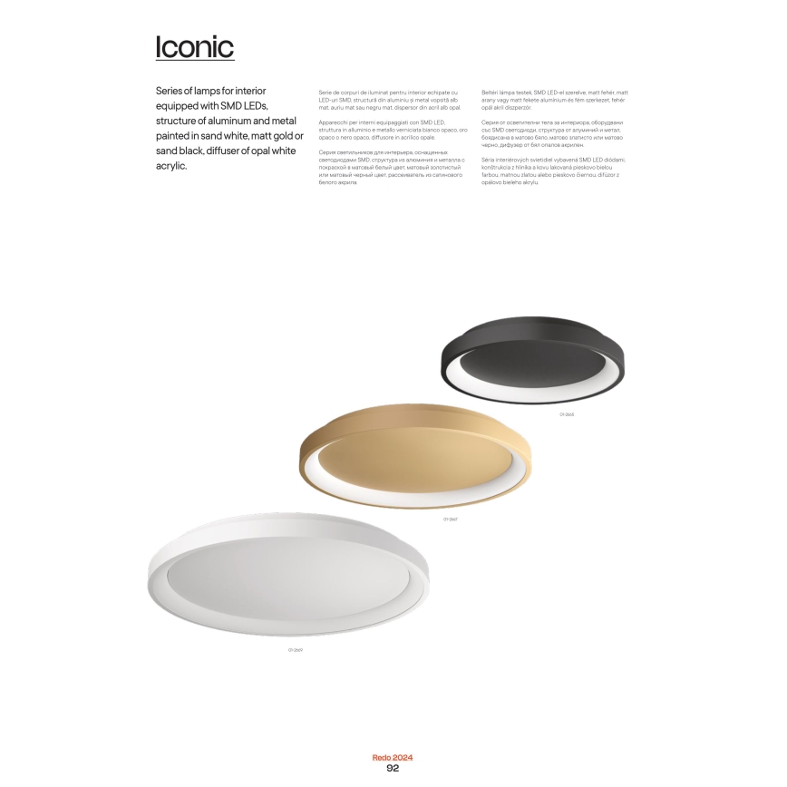 Redo 01-2676 - Led Dimmable κρεμαστό φωτιστικό οροφής ICONIC LED/60W/230V διάμετρος 78 cm χρυσαφί