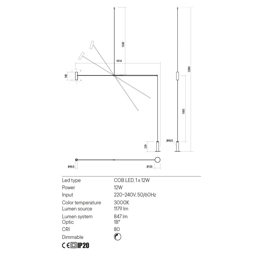 Redo 01-2695 - Επιδαπέδια λάμπα dimming LED PICAS LED/12W/230V μαύρο