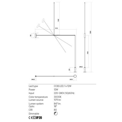 Redo 01-2695 - Επιδαπέδιο φωτιστικό LED με ρύθμιση φωτεινότητας PICAS LED/12W/230V μαύρο