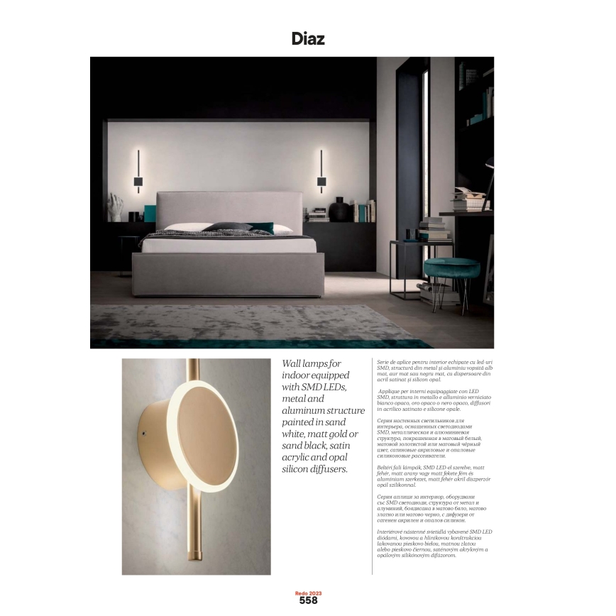 Redo 01-2697 - LED Επιτοίχιο φωτιστικό DIAZ LED/20W/230V CRI 90 χρυσό