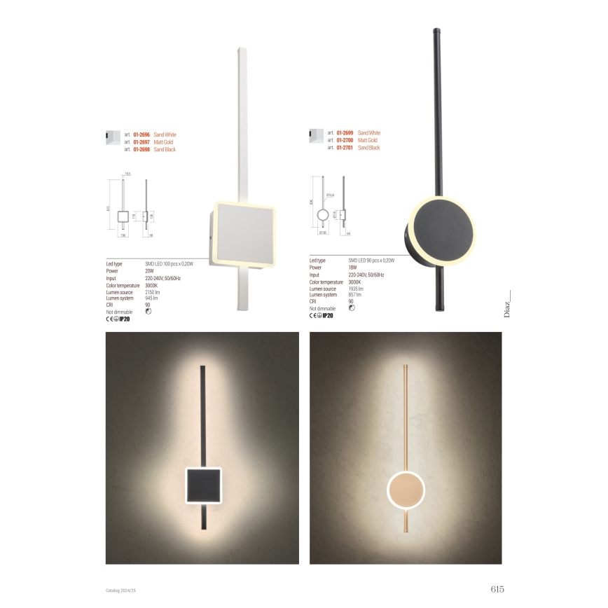 Redo 01-2699 - Φωτιστικό τοίχου LED DIAZ LED/18W/230V CRI 90 λευκό