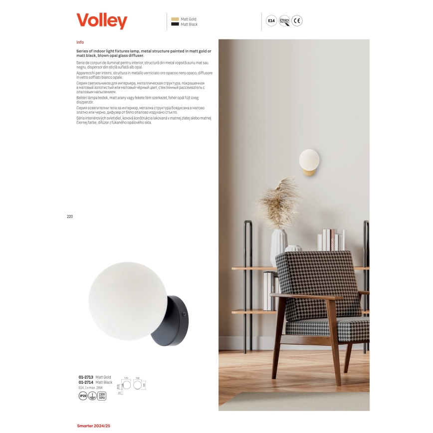 Redo 01-2713 - Φωτιστικό τοίχου VOLLEY 1xE14/28W/230V χρυσό