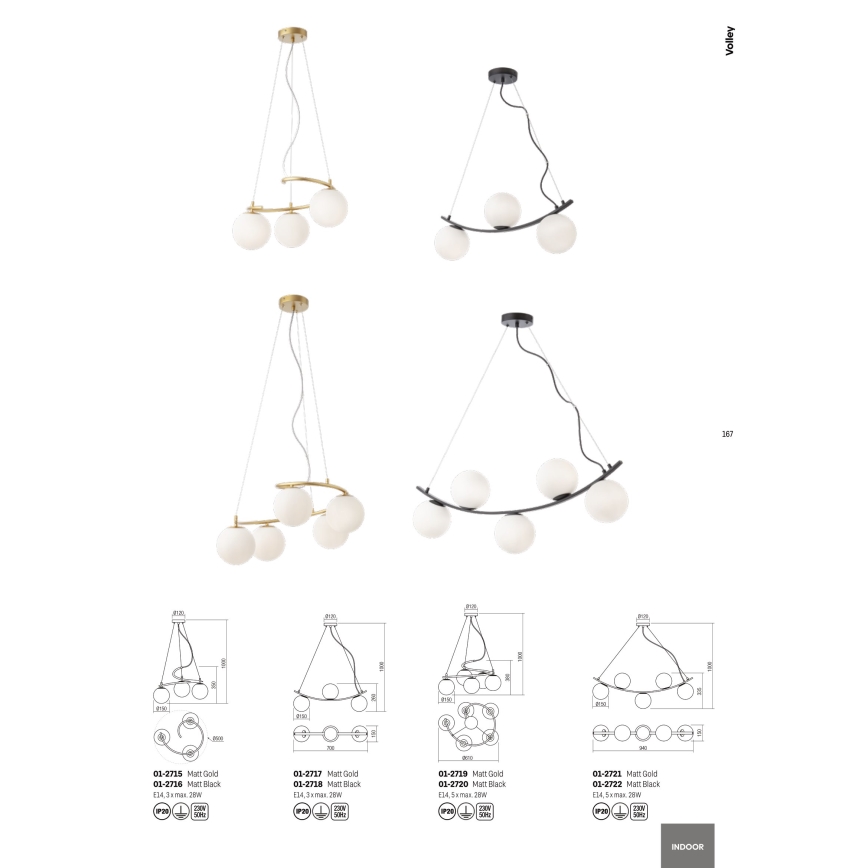 Redo 01-2715 - Κρεμαστό φωτιστικό οροφής VOLLEY 3xE14/28W/230V χρυσαφί