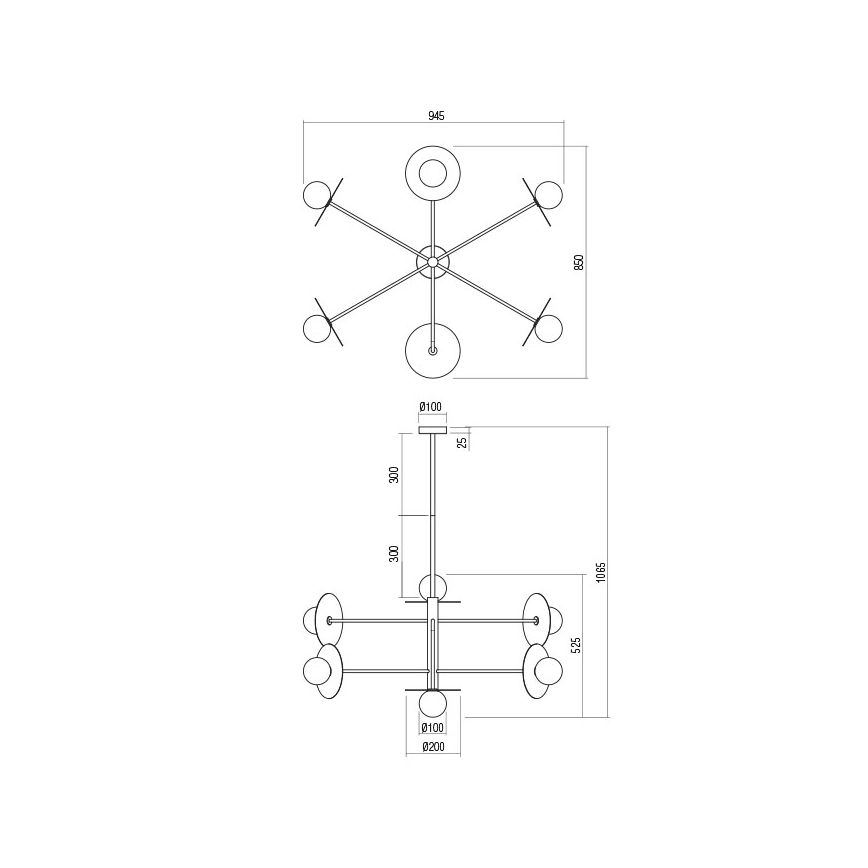 Redo 01-2733 - Κρεμαστό φωτιστικό PLATO 6xG9/10W/230V χρυσό