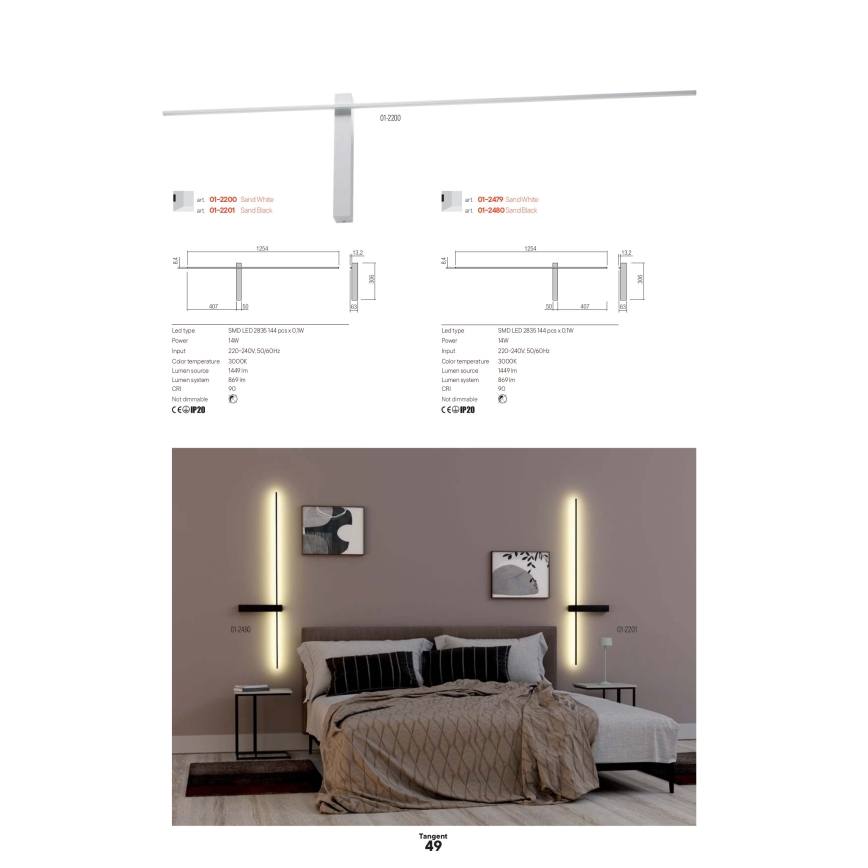 Redo 01-2747 - Επιτοίχιο φωτιστικό LED TANGENT LED/13W/230V 3000K 63,4 cm CRI 90 μαύρο