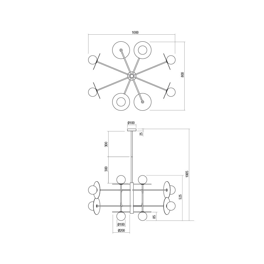 Redo 01-2753 - Πολυέλαιος με ράβδο PLATO 8xG9/10W/230V μαύρος