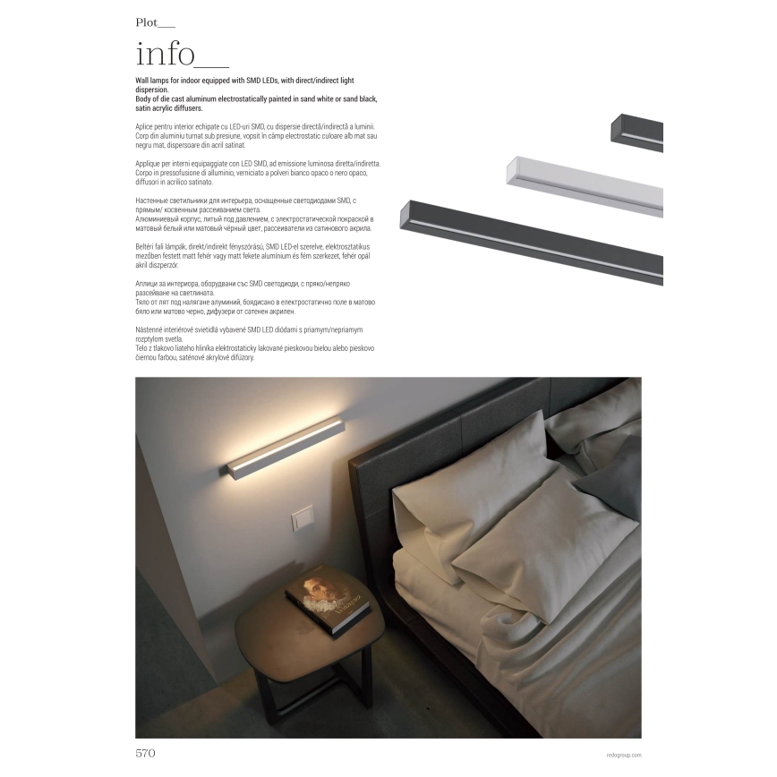 Redo 01-2766 - LED φωτιστικό τοίχου PLOT LED/35W/230V 120 cm λευκό