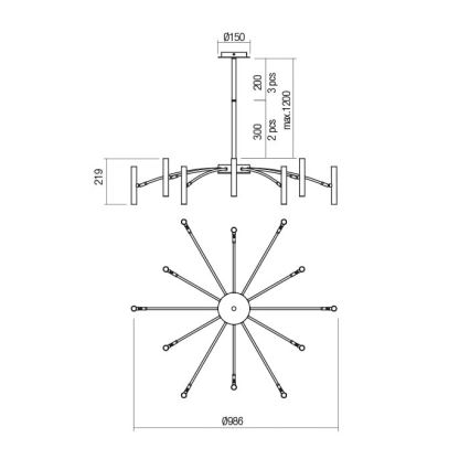 Redo 01-2774 - Κρεμαστό φωτιστικό RAYEN 12xG9/10W/230V μπρονζέ