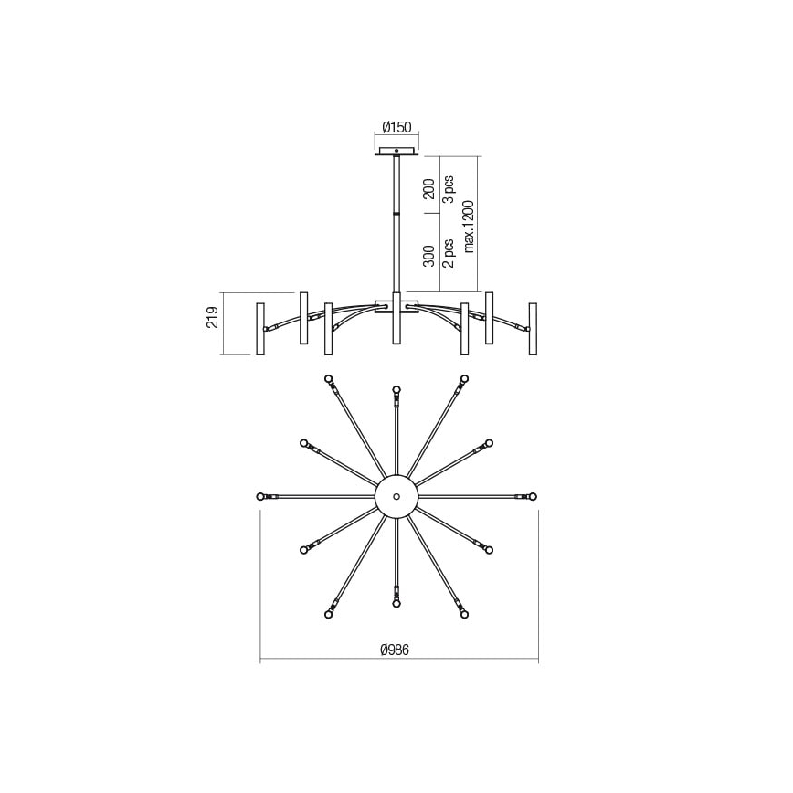 Redo 01-2774 - Κρεμαστό φωτιστικό RAYEN 12xG9/10W/230V μπρονζέ