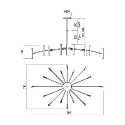 Redo 01-2776 - Κρεμαστό φωτιστικό RAYEN 16xG9/10W/230V μπρονζέ