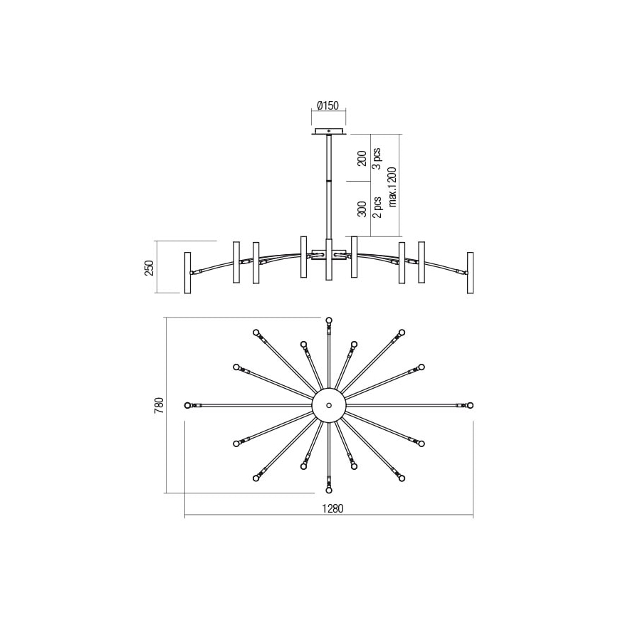 Redo 01-2776 - Κρεμαστό φωτιστικό RAYEN 16xG9/10W/230V μπρονζέ