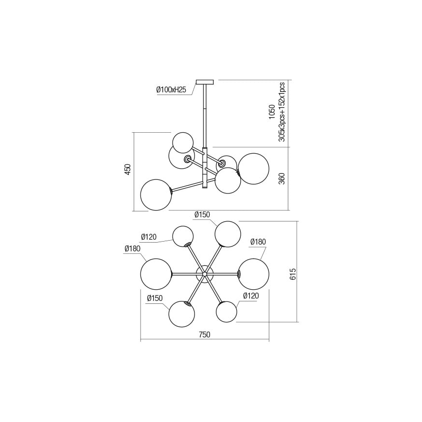 Redo 01-2780 - Κρεμαστό φωτιστικό οροφής ROY 6xG9/10W/230V