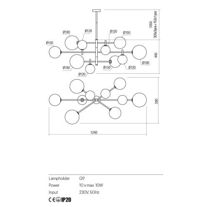 Redo 01-2781 - Κρεμαστό φωτιστικό ROY 10xG9/10W/230V