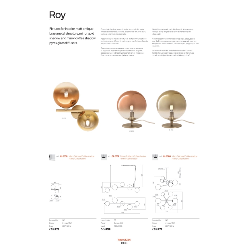 Redo 01-2784 - Eπιτραπέζια λάμπα ROY 2xG9/10W/230V