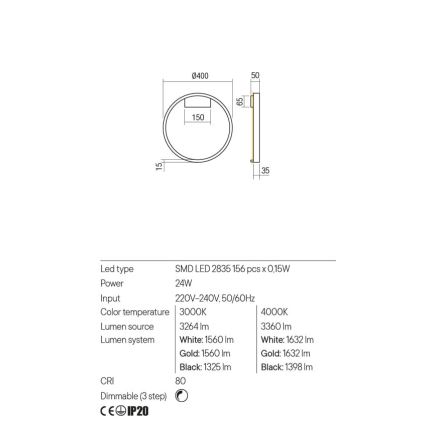 Redo 01-2817 - Επιτοίχιο φωτιστικό dimming LED FEBE LED/24W/230V χρυσαφί