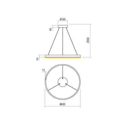 Redo 01-2865 - LED ρυθμιζόμενο κρεμαστό φωτιστικό με καλώδιο ανάρτησης FEBE LED/37W/230V χρυσό