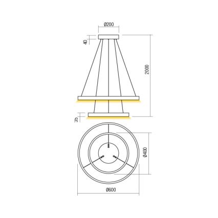 Redo 01-2889 - Ρυθμιζόμενο LED κρεμαστό φωτιστικό με καλώδιο FEBE LED/62W/230V χρυσό