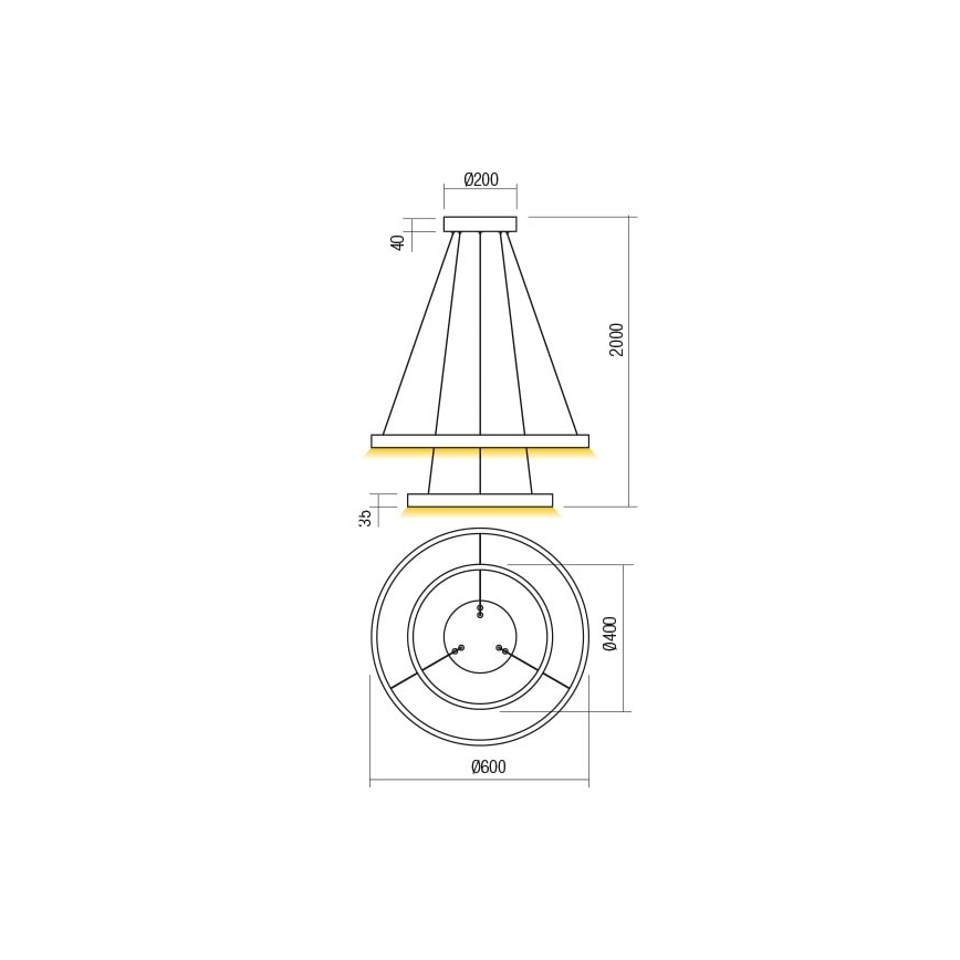 Redo 01-2889 - Ρυθμιζόμενο LED κρεμαστό φωτιστικό με καλώδιο FEBE LED/62W/230V χρυσό