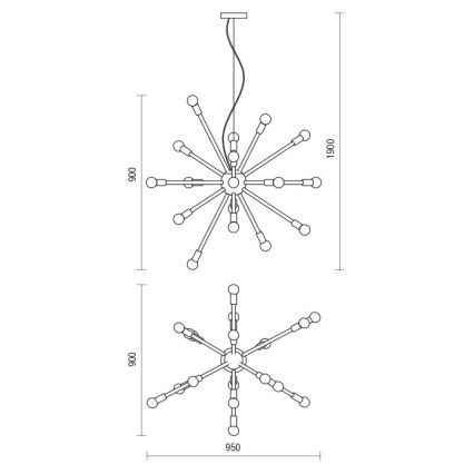 Redo 01-2935 - Κρεμαστό φωτιστικό με καλώδιο STELLAR 18xE14/25W/230V χρυσό